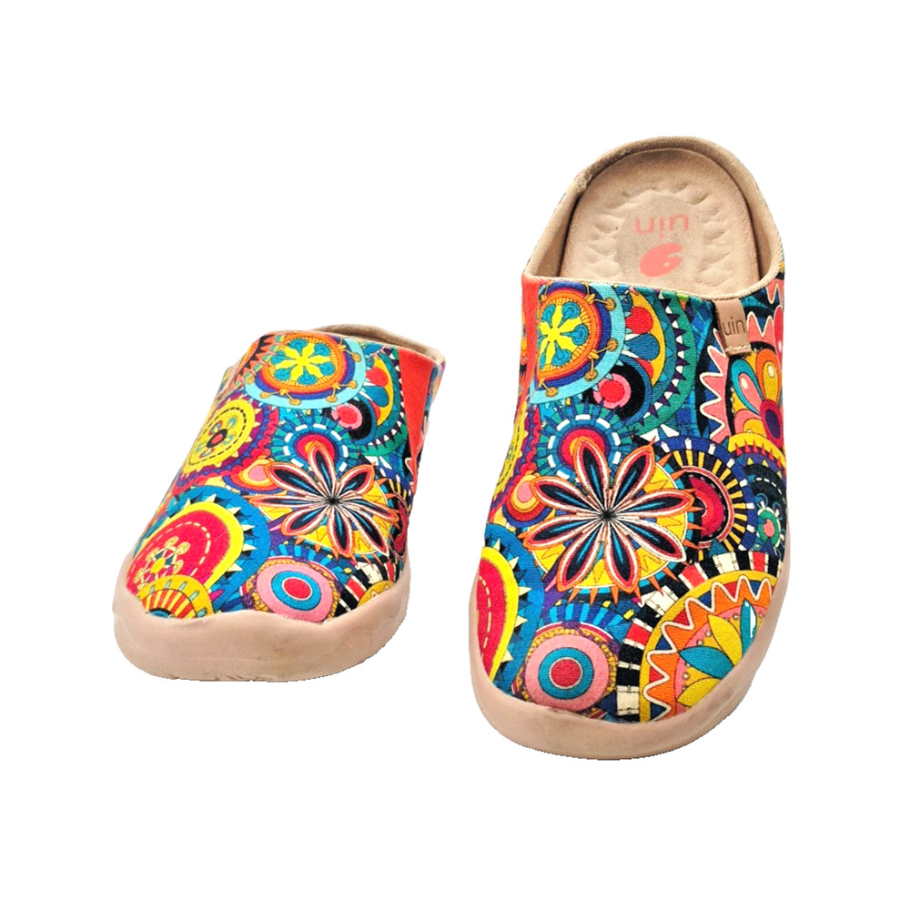 UIN Blossom Malaga Clogs Mules Women's 10 Boho Slip on Boho Art Canvas Shoes - Picture 4 of 13
